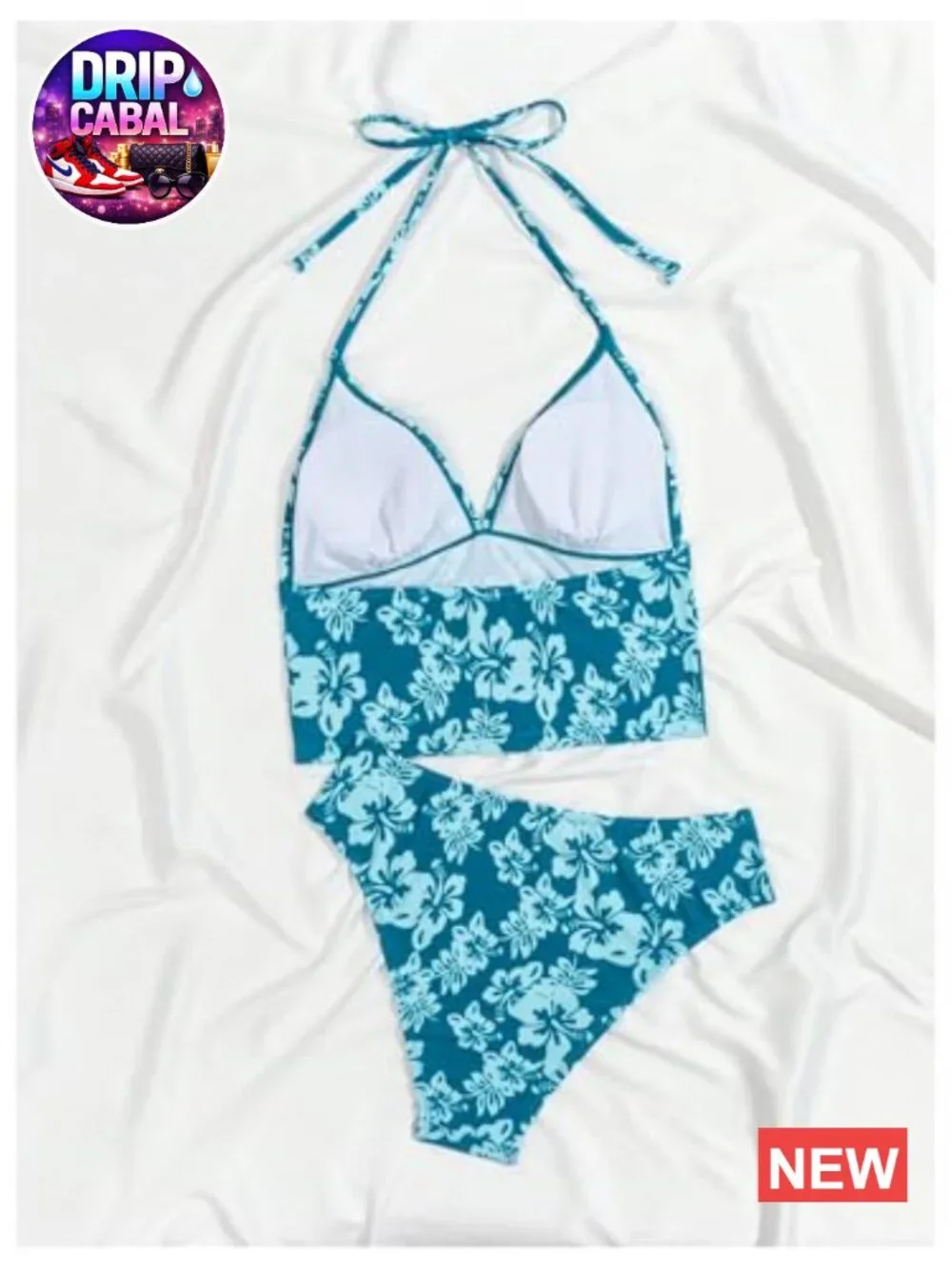 Women's Floral Halter Neck Tankini Two Piece Bathing Swimsuit Set